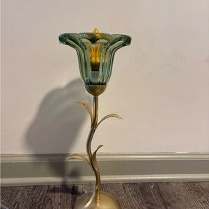 Vintage Green Glass Flower Lamp